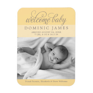Welcome Baby Elegantes Foto Geburtserklärung Magnet