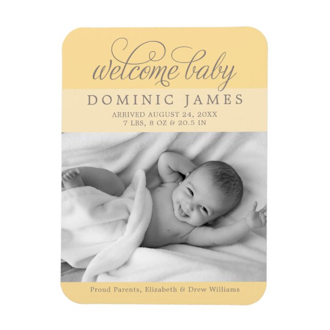 Welcome Baby Elegantes Foto Geburtserklärung Magnet (Vertikal)