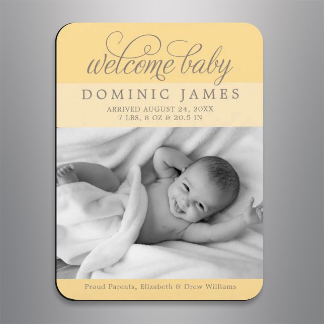 Welcome Baby Elegantes Foto Geburtserklärung Magnet (Von Creator hochgeladen)