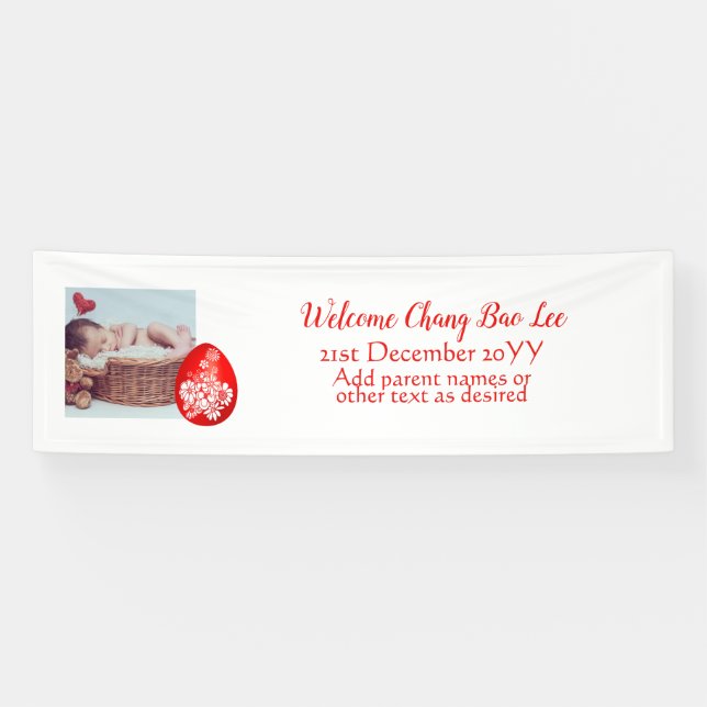 WELCOME Baby Foto Banner Rotes Ei und Ingwer Party (Horizontal)