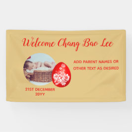 WELCOME Baby Foto Banner Rotes Ei und Ingwer Party