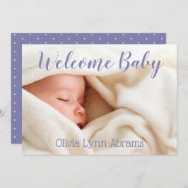 Welcome Baby Foto Card Lila Ankündigung