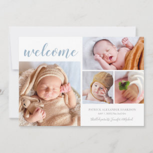 Welcome Baby Foto Collage Blue Birth Ankündigung