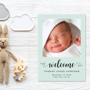 Welcome Baby Fotos Minze Birth Ankündigung
