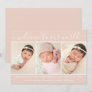Welcome Baby Girl Foto Collage Blush Birth Announ Ankündigung