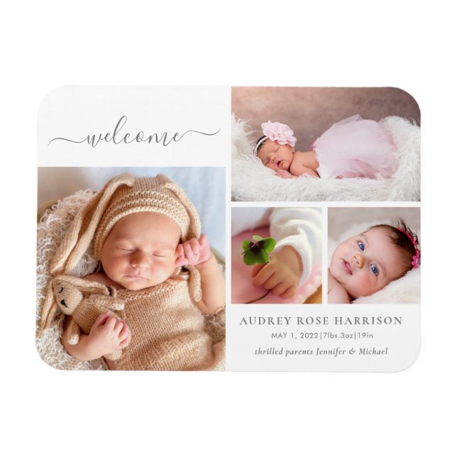 Welcome Baby Girl Foto Collage Geburtserklärung Magnet (Horizontal)