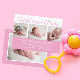 Welcome Baby Girl Foto Hübsch Pink Curry Script Begleitkarte