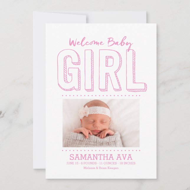 Welcome Baby Girl | Geburtsankündigung Ankündigung (Vorderseite)
