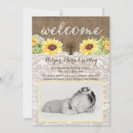 Welcome Baby Girl Karten mit Sonnenblumen und Burl