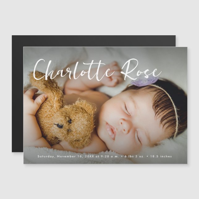 Welcome Baby Girl Modernes Custom Foto Stats Magnetkarte (Vorne/Hinten)