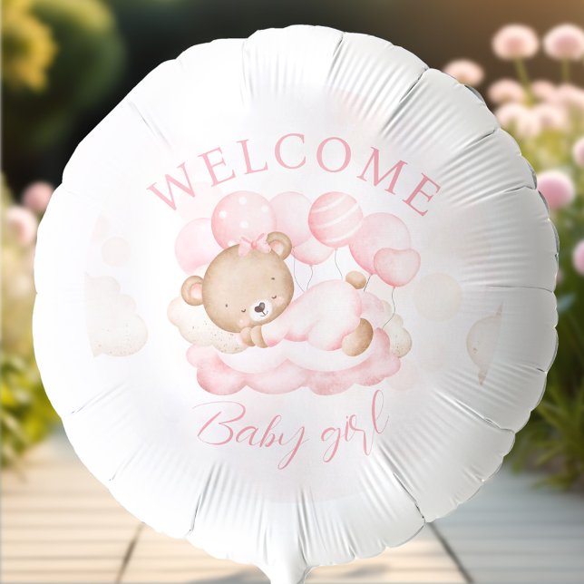 Welcome Baby Girl Name Personalisiert Pink Bear Ballon (Welcome Baby Girl Name Personalized Pink Bear Balloon)