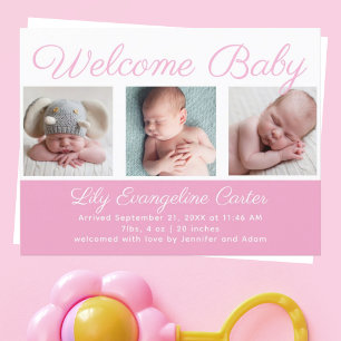 Welcome Baby Girl Neugeborenes Foto Hübsch Pink Postkarte