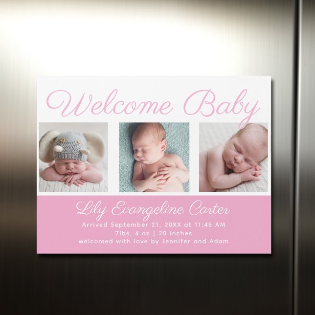 Welcome Baby Girl Neugeborenes Foto Pink Magnet (Von Creator hochgeladen)