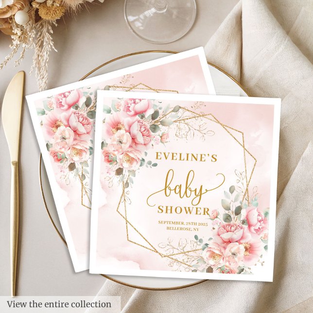 Welcome Baby Girl pastellrosa Glitzer Servietten (Welcome Baby Girl pastel pink gold glitter napkins

)