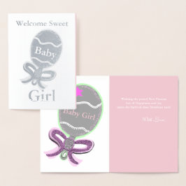 Welcome Baby Girl Silver Foil Grußkarte Folienkarte