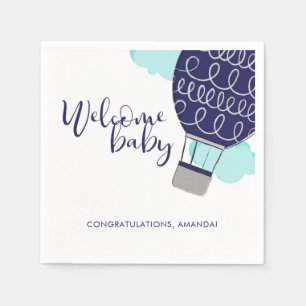 Welcome Baby Hot Air Ballon Babydusche Serviette