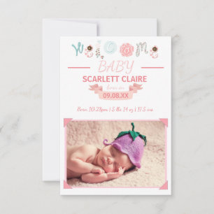 Welcome Baby mit Foto - 3x5 Geburtserklärung Ankündigung
