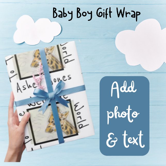 Welcome Baby Niedlich Giraffe Geschenkpapier (Personalized Baby Shower Wrapping Paper (original art giraffe).)