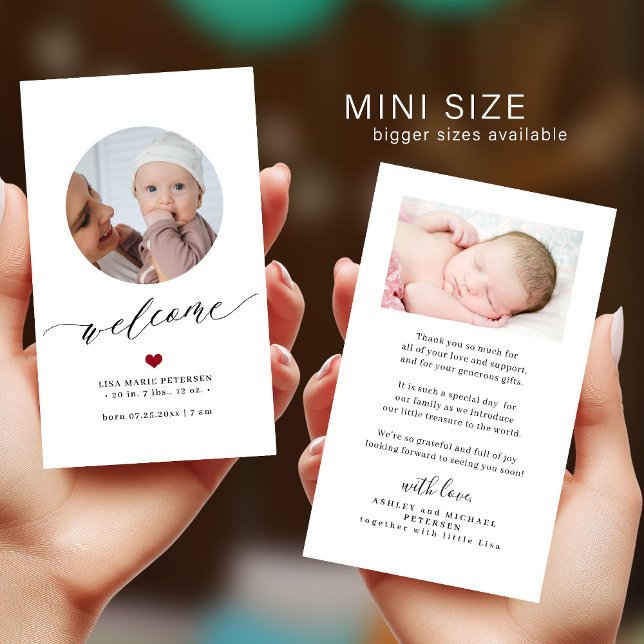 Welcome baby photo MINI SIZE birth announcement Mitteilungskarte (This is a small note card. Bigger sizes available)
