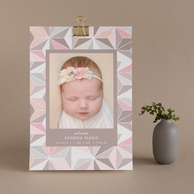 WELCOME BABY | Pink Geometric Birth Announcement Ankündigung (Von Creator hochgeladen)