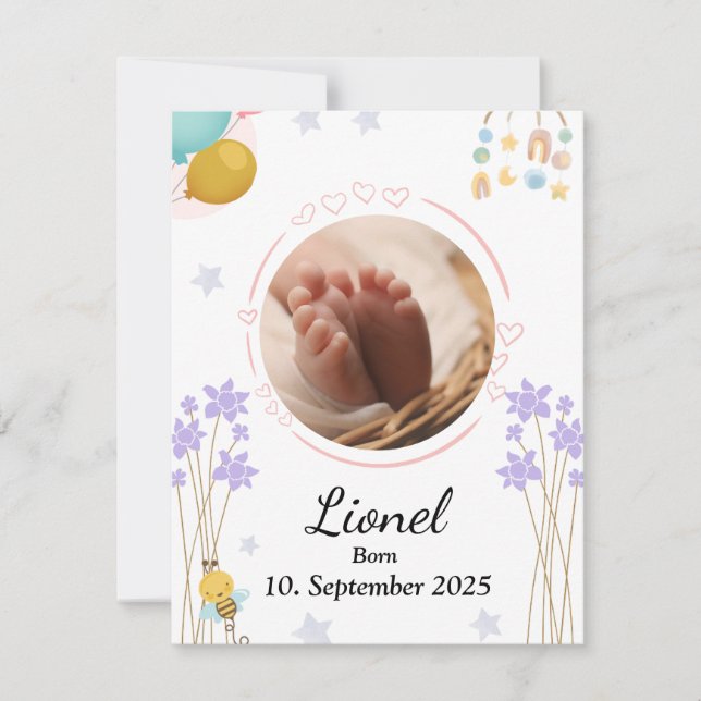 Welcome baby round photo neutral colors mitteilungskarte (Vorderseite)