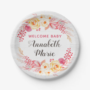 Welcome Baby Shabby Chic Rustic Floral Baby Dusche Pappteller
