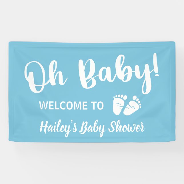 Welcome Baby Shower Oh Baby Boy Blue Banner (Horizontal)
