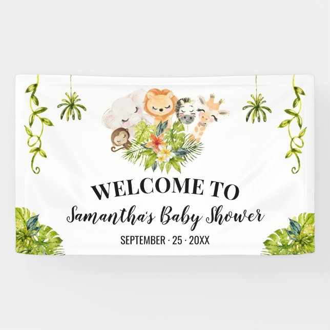 Welcome Baby Shower Safari Animals Banner (Horizontal)