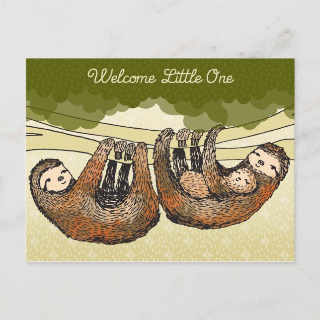 Welcome Baby Sloth Postcard Ankündigungspostkarte (Vorderseite)