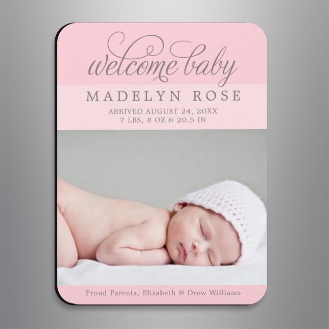 Welcome Babygirl Elegant | Light Pink Foto Birth Magnet (Von Creator hochgeladen)
