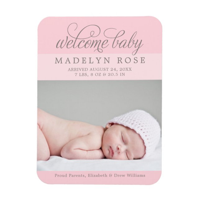 Welcome Babygirl Elegant | Light Pink Foto Birth Magnet (Vertikal)