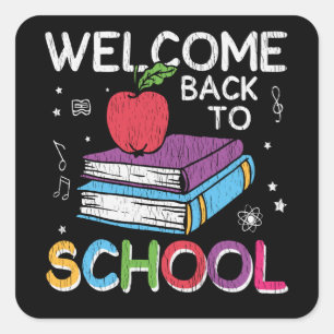 Welcome Back School First Grade Lehrer Kinder Crew Quadratischer Aufkleber