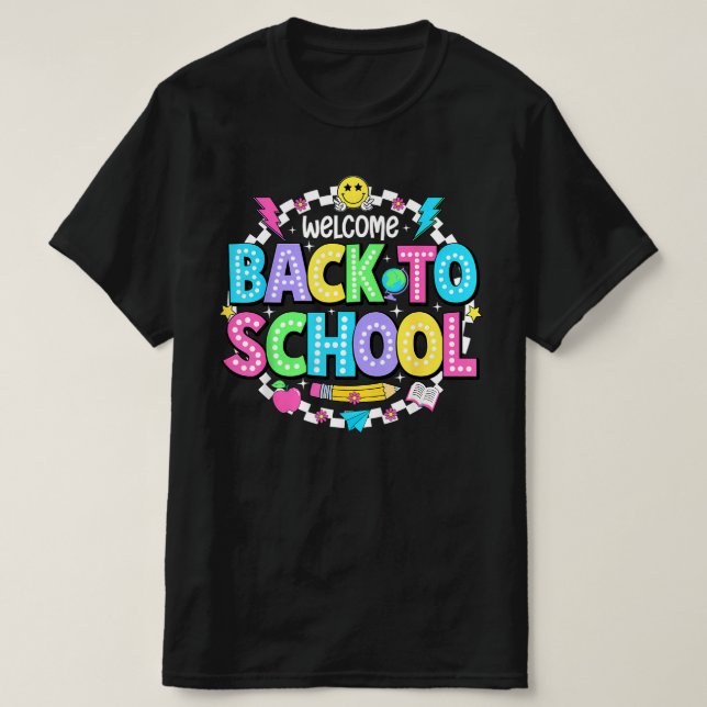 Welcome Back to School – Neon Retro Teacher Tee (Design vorne)