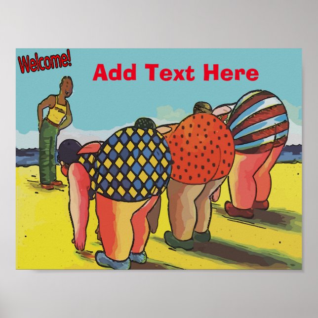 Welcome Beach Cartoon fügen Text hinzu Poster (Vorne)
