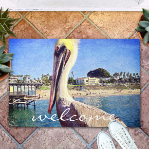 Welcome Beach Pier Pelican Bird Foto Script Fußmatte
