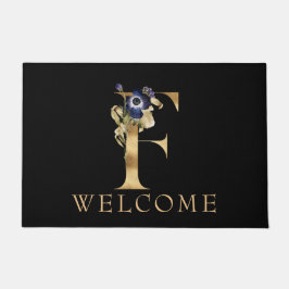 WELCOME Black and Gold Fall Monogram F Doormat Fußmatte