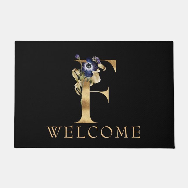 WELCOME Black and Gold Fall Monogram F Doormat Fußmatte (Vorderseite)