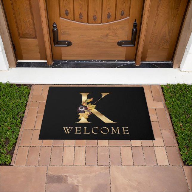 WELCOME Black and Gold Fall Monogram L Doormat Fußmatte (Außenbereich)