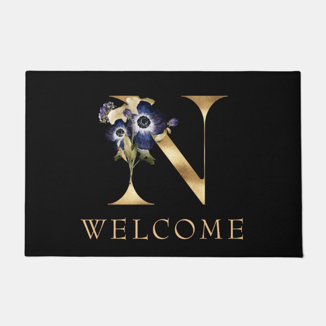 WELCOME Black and Gold Fall Monogram N Doormat Fußmatte (Vorderseite)