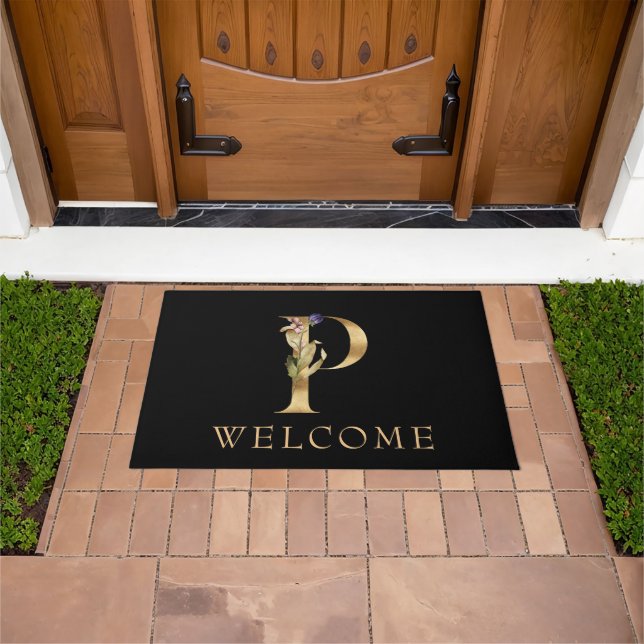 WELCOME Black and Gold Fall Monogram P Doormat Fußmatte (Außenbereich)
