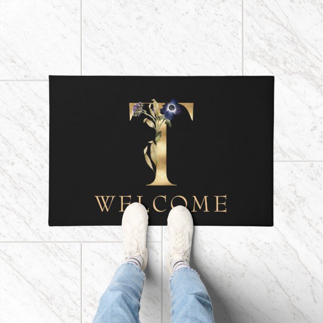 WELCOME Black and Gold Fall Monogram T Doormat Fußmatte (Indoor)