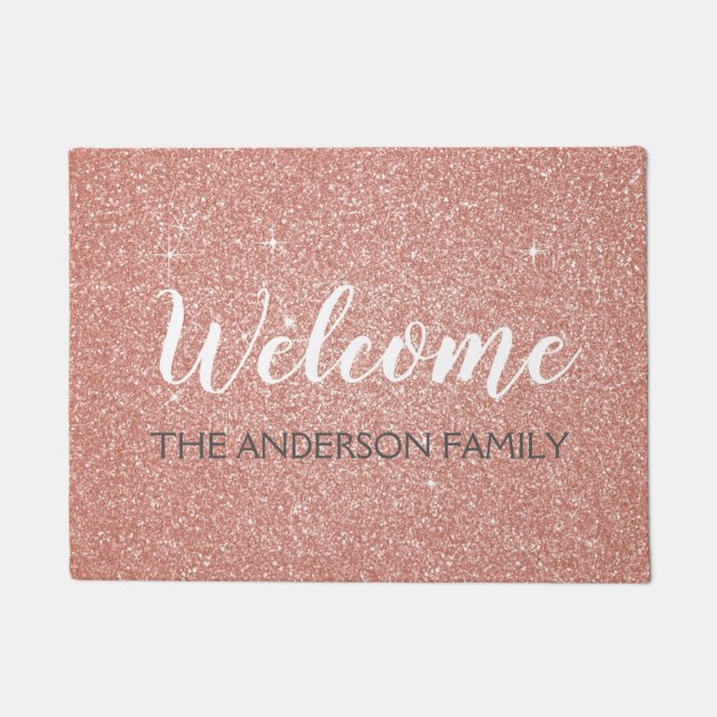 Welcome Blush Pink - Rose Gold Familienname Fußmatte (Vorderseite)