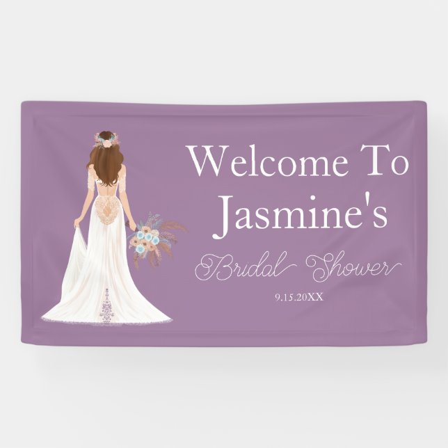 Welcome Boho Brünett Hair Bride Banner (Horizontal)