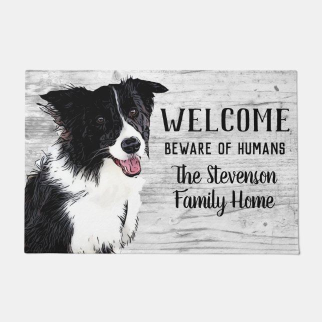 Welcome Border Collie Dog Zuhause Fußmatte (Vorderseite)