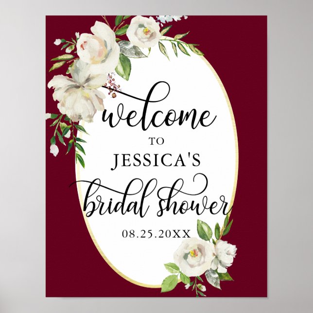 Welcome Brautparty Floral Burgund WELCOME SIGN Poster (Vorne)