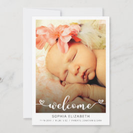 Welcome Calligraphy Baby Girl Hearts Foto Ankündigung