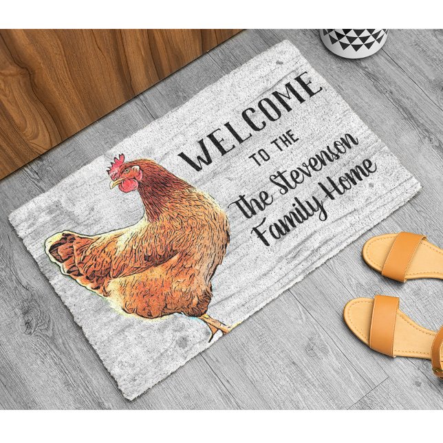 Welcome Chicken Rooster Animal Family Name Zuhause Fußmatte (Von Creator hochgeladen)