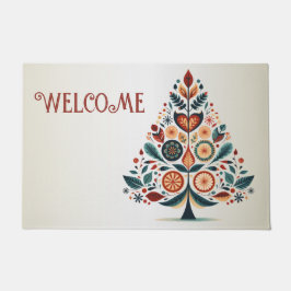 Welcome Christmas Colorful Tree Scandinavia Folk Fußmatte