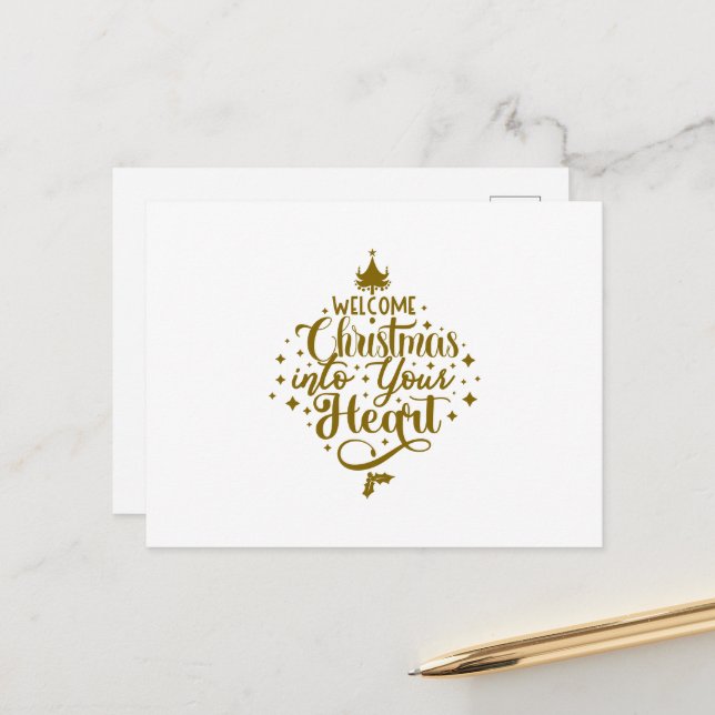 Welcome Christmas Into Your Heart Christmas Postkarte (Vorderseite/Rückseite Beispiel)