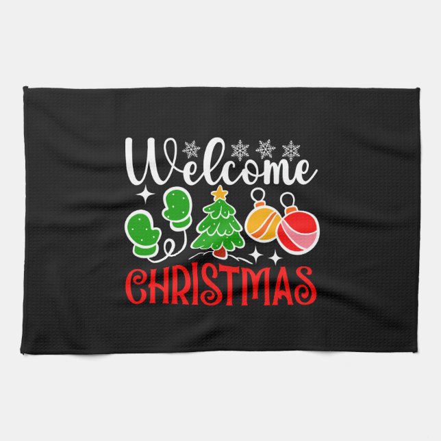 Welcome Christmas Tree And Ornaments-23758 Geschirrtuch (Horizontal)